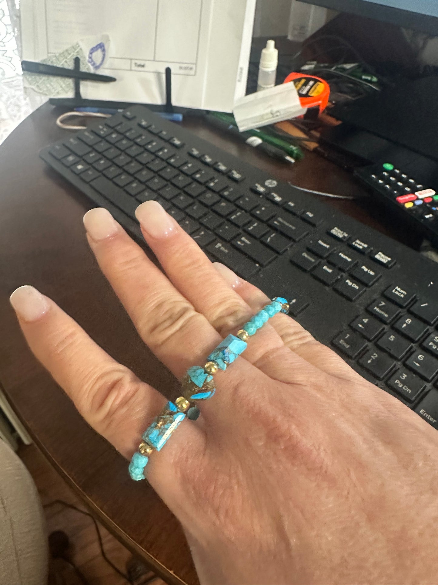 Gold Heart Baby Blue Bracelet