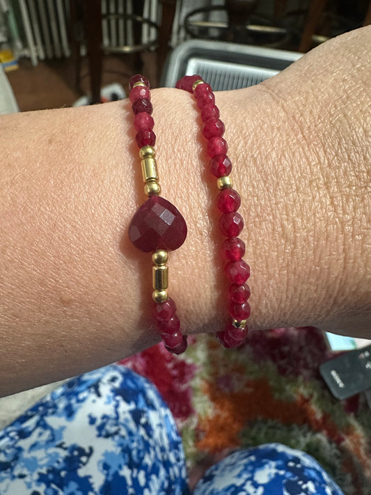 Gold Heart Ruby Red Bracelet